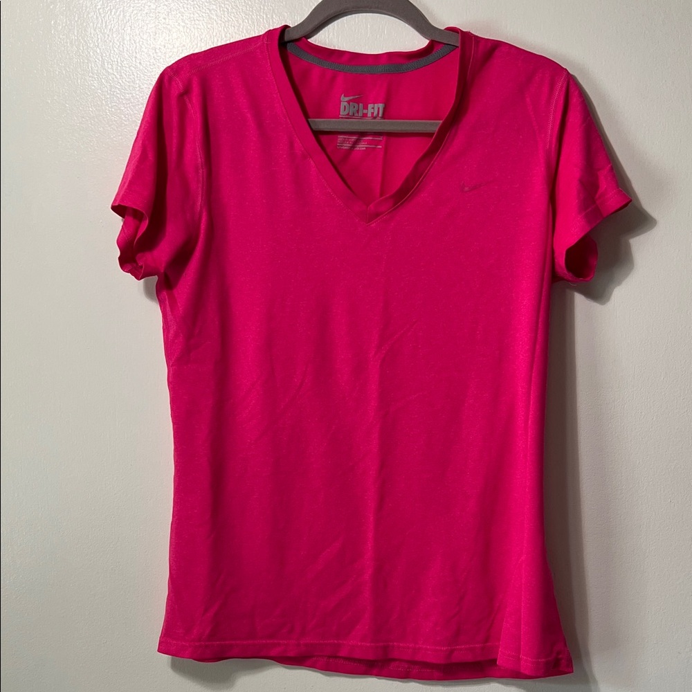 Nike Women's Bright Pink Dri-FIT V-Neck Tee